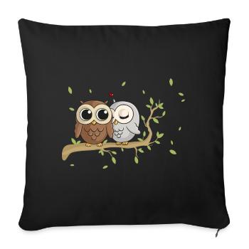 Hiboux de bande dessinée amoureux - Housse de coussin décorative 45 x 45 cm - noir - Devant