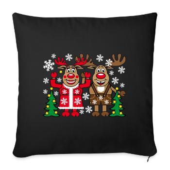51 Cerf Rudolph femme Arbre de Noël homme - Housse de coussin décorative 45 x 45 cm - noir - Devant