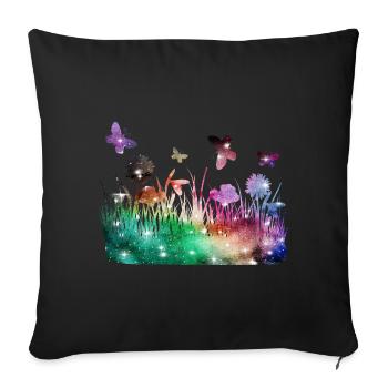 Prairie fleurie galaxie jardin papillons - Housse de coussin décorative 45 x 45 cm - noir - Devant