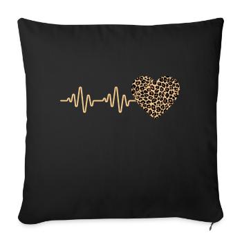 cœur léopard battement de cœur idée cadeau - Housse de coussin décorative 45 x 45 cm - noir - Devant