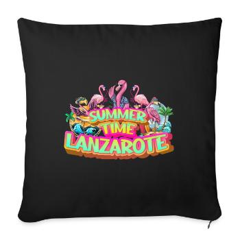 Lanzarote Été Flamant Rose Palms Plage Mer - Housse de coussin décorative 45 x 45 cm - noir - Devant