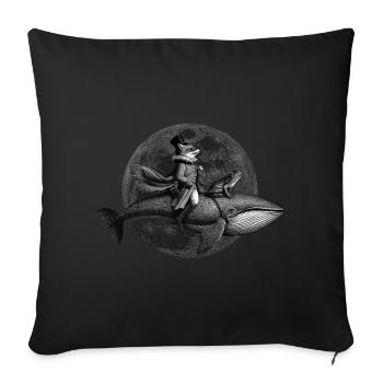 True Moon Love - Un renard vole sur une baleine - Housse de coussin décorative 45 x 45 cm - noir - Devant