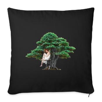 Fille arbre nature sensuel swing sentiments - Housse de coussin décorative 45 x 45 cm - noir - Devant