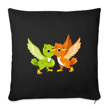 Happy two cartoonish cute birds - Sofa pillowcase 17,3'' x 17,3'' (45 x 45 cm) - black - Front