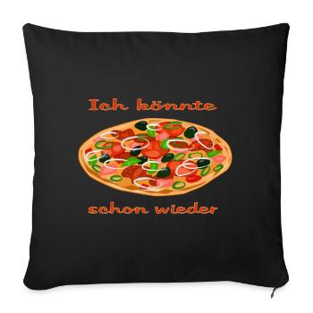 Lebendige Pizza mit frischen Zutaten - Sofakissenbezug 45 x 45 cm - Schwarz - Vorne