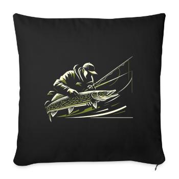 Pêche Pêcheur Brochet Poisson Géant Vert Olive Cadeau - Housse de coussin décorative 45 x 45 cm - noir - Devant