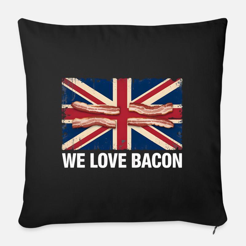 Nous aimons le bacon UK Mème - Housse de coussin décorative 45 x 45 cm - noir