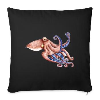 Blue octopus - Blue octopus - Poulpe bleu - Sofa pillowcase 17,3'' x 17,3'' (45 x 45 cm) - black - Front