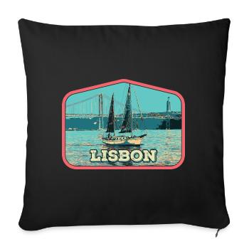 Lisbonne Portugal, bateau sur le fleuve Tage - Housse de coussin décorative 45 x 45 cm - noir - Devant