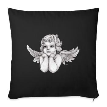 Kleine träumerische Engel-Putte - Sofakissenbezug 45 x 45 cm - Schwarz - Vorne