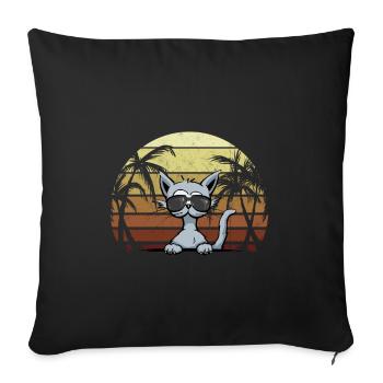 Holiday Cat Retro Sea Sunset Palm Trees - Sofa pillowcase 17,3'' x 17,3'' (45 x 45 cm) - black - Front