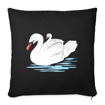 Une maman cygne blanc et son bébé - Housse de coussin décorative 45 x 45 cm - noir - Devant
