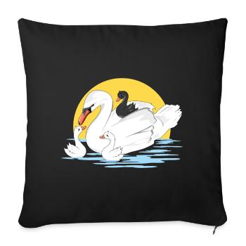 White swan mom and her three babies - Sofa pillowcase 17,3'' x 17,3'' (45 x 45 cm) - black - Front
