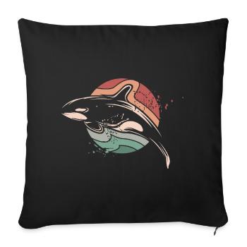 Orque rétro mer mer vintage poisson soleil lune - Housse de coussin décorative 45 x 45 cm - noir - Devant