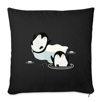 Two penguins playing in the water with floe - Sofa pillowcase 17,3'' x 17,3'' (45 x 45 cm) - black - Front