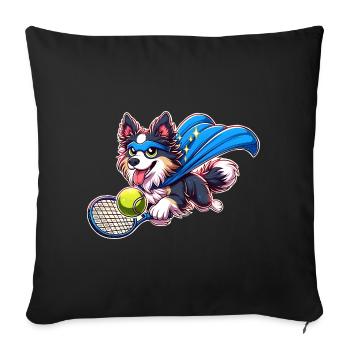 Corgi super-héros avec balle de tennis et cape - Housse de coussin décorative 45 x 45 cm - noir - Devant