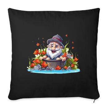 Gnome in the bathing pot by the pond - Sofa pillowcase 17,3'' x 17,3'' (45 x 45 cm) - black - Front
