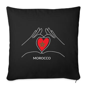 Cœur de supporter marocain en drapeau marocain - Housse de coussin décorative 45 x 45 cm - noir - Devant