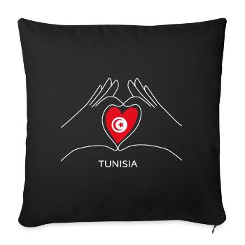 Cœur de supporter tunisien en drapeau tunisien - Housse de coussin décorative 45 x 45 cm - noir - Devant