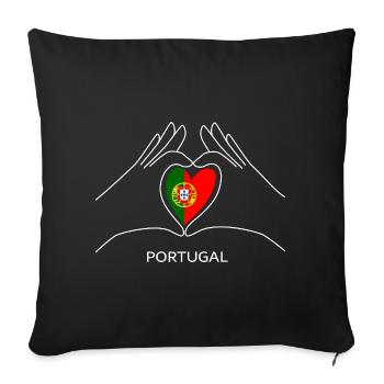 Cœur du Portugal avec un fan du sport du drapeau portugais - Housse de coussin décorative 45 x 45 cm - noir - Devant
