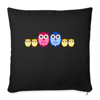 Eule Familie vier Kinder - Sofakissenbezug 45 x 45 cm - Schwarz - Vorne