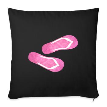 Flip Flop pantoufles peluche fourrure moelleux rose rose - Housse de coussin décorative 45 x 45 cm - noir - Devant