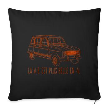 La vie est plus belle en 4L - Couleur corail - Housse de coussin décorative 45 x 45 cm - noir - Devant