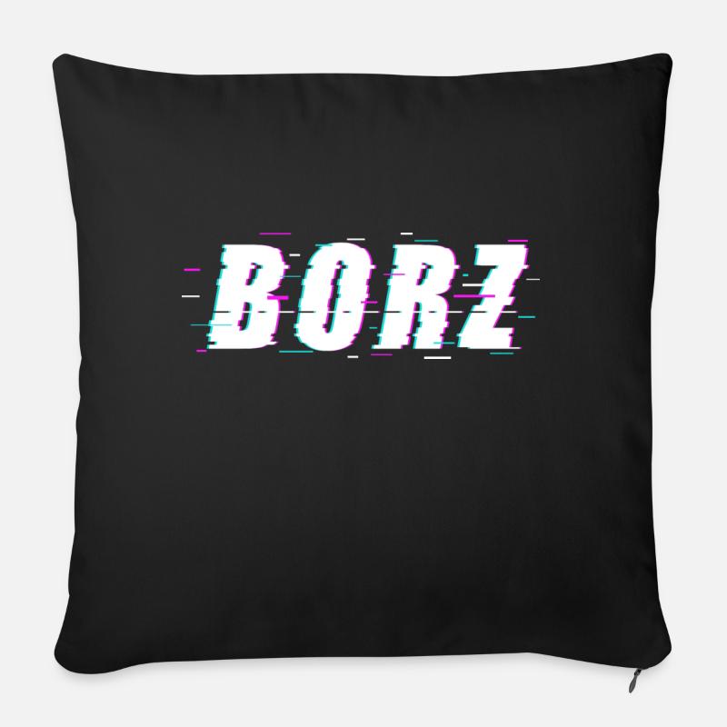 Borz - Effet de glitch de loup tchétchène - Housse de coussin décorative 45 x 45 cm - noir