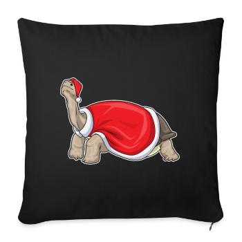 Tortue Noël père Noël chapeau - Housse de coussin décorative 45 x 45 cm - noir - Devant