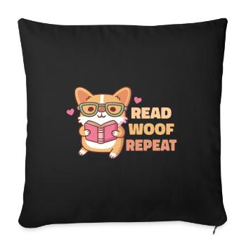 Niedlicher Corgi mit Brille Wuffwiederholung lesen - Sofakissenbezug 45 x 45 cm - Schwarz - Vorne