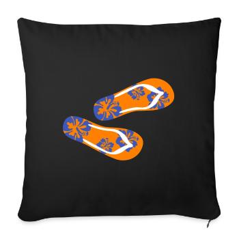 pantoufles hawaï tongs vacances été fleur fun - Housse de coussin décorative 45 x 45 cm - noir - Devant