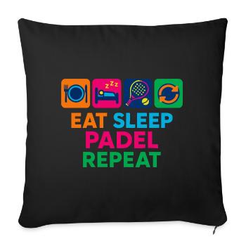 Manger, dormir, padel, répéter, drôle, padel, tennis - Housse de coussin décorative 45 x 45 cm - noir - Devant