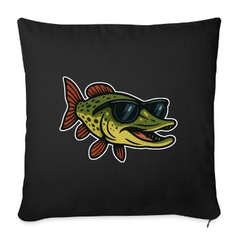 Brochet avec des lunettes de soleil - Housse de coussin décorative 45 x 45 cm - noir - Devant