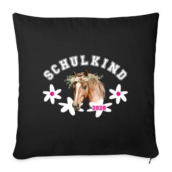 Schulkind Pferd Einschulung 2026 - Sofakissenbezug 45 x 45 cm - Schwarz - Vorne