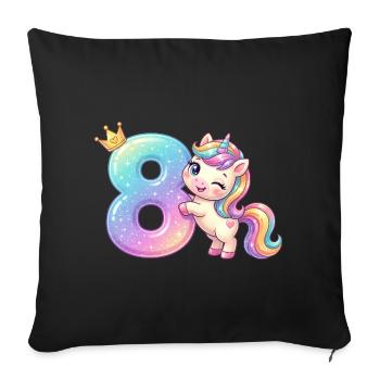 J’ai 8 ans d’anniversaire de la Fille Licorne Kawaii - Housse de coussin décorative 45 x 45 cm - noir - Devant