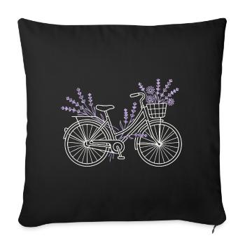 Fleurs de vélo lavande vintage - Housse de coussin décorative 45 x 45 cm - noir - Devant