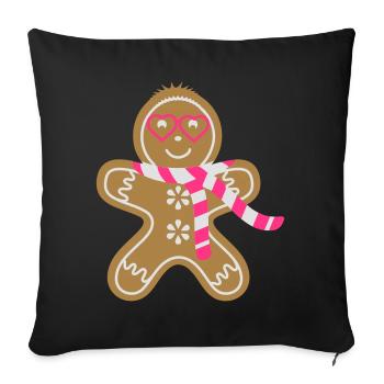 l'homme de pain d'épice avec des lunettes et une - Housse de coussin décorative 45 x 45 cm - noir - Devant
