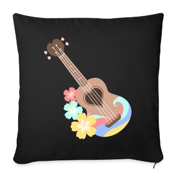 Ukulélé cœur marron avec fleurs d'Hibiscus - Housse de coussin décorative 45 x 45 cm - noir - Devant