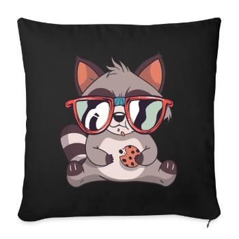 Doux raton laveur avec des lunettes de soleil - Housse de coussin décorative 45 x 45 cm - noir - Devant