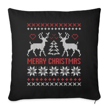 vilain pull de noël rennes cerf chasseur rouge - Housse de coussin décorative 45 x 45 cm - noir - Devant
