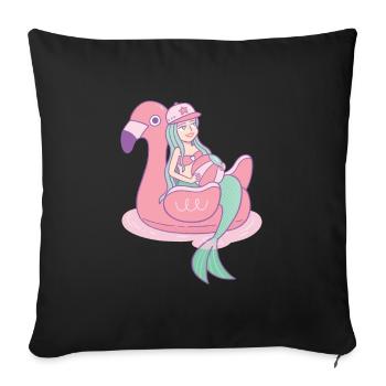 Meerjungfrau Mädchen auf Flamingo Pool Float - Sofakissenbezug 45 x 45 cm - Schwarz - Vorne