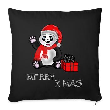 Panda bear wishes Merry X Mas, Merry Christmas - Sofa pillowcase 17,3'' x 17,3'' (45 x 45 cm) - black - Front