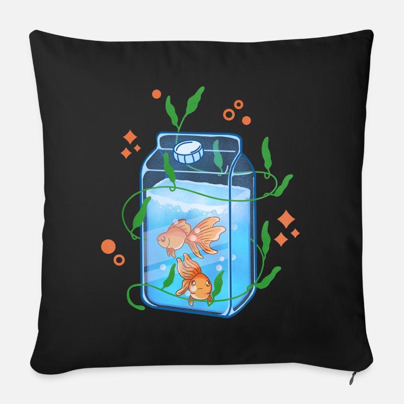 Poisson rouge Kawaii - Housse de coussin décorative 45 x 45 cm - noir