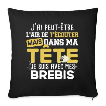 Brebis Mouton Agneau Laine Humour Ferme Agricole - Housse de coussin décorative 45 x 45 cm - noir - Devant