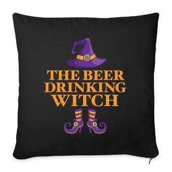 Die Bier trinkende Hexe - Sofakissenbezug 45 x 45 cm - Schwarz - Vorne