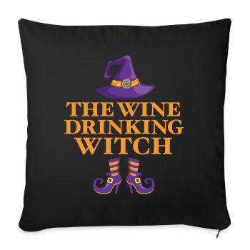 Die Wein trinkende Hexe - Sofakissenbezug 45 x 45 cm - Schwarz - Vorne