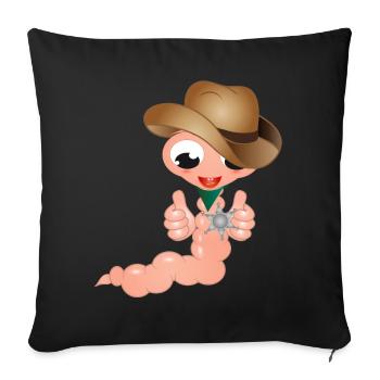 small earthworm as cowboy with sheriff's star - Sofa pillowcase 17,3'' x 17,3'' (45 x 45 cm) - black - Front