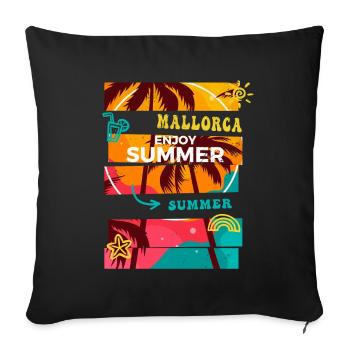 Majorque Été Soleil Plage Palmiers de Mer Vacances - Housse de coussin décorative 45 x 45 cm - noir - Devant