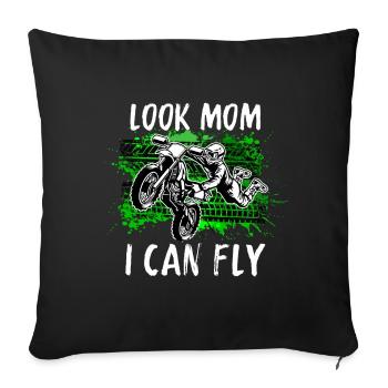 Tshirt Motocross Pour Hommes Femme Enduro Supermoto - Housse de coussin décorative 45 x 45 cm - noir - Devant