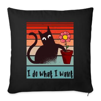 Je fais ce que je veux. Drôle de pot de fleurs de chat - Housse de coussin décorative 45 x 45 cm - noir - Devant
